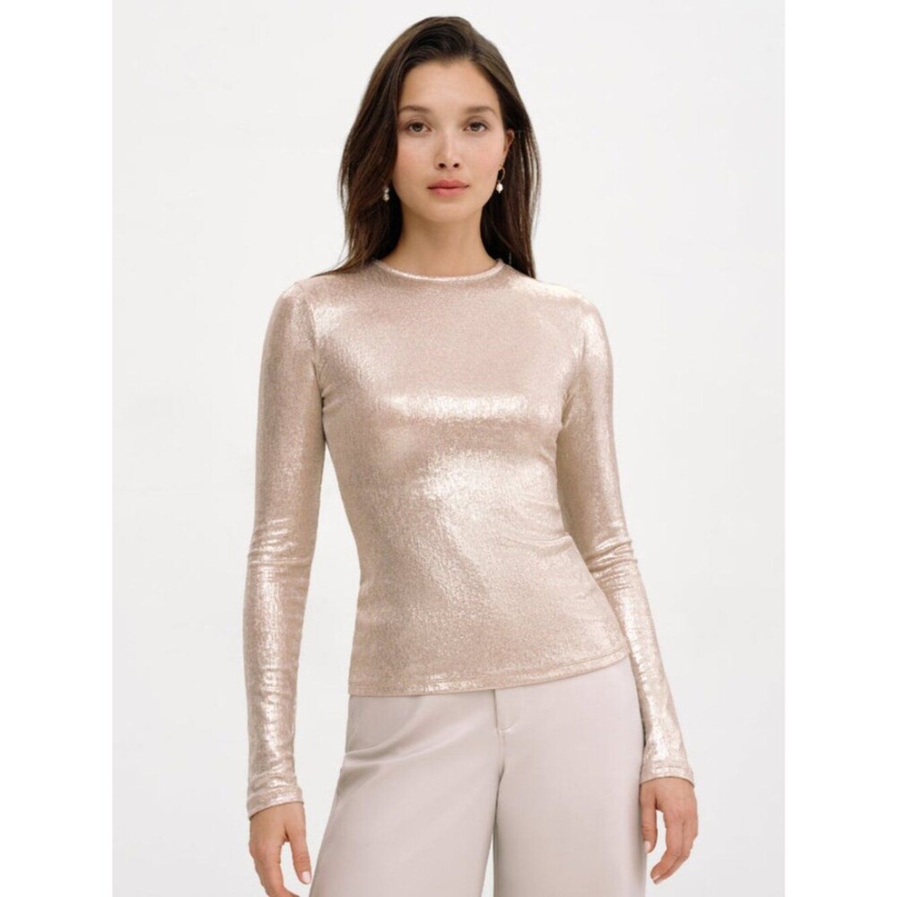 Marcella NYC Ansley Metallic Top Sparkly Lurex Long-Sleeve Top Size S
